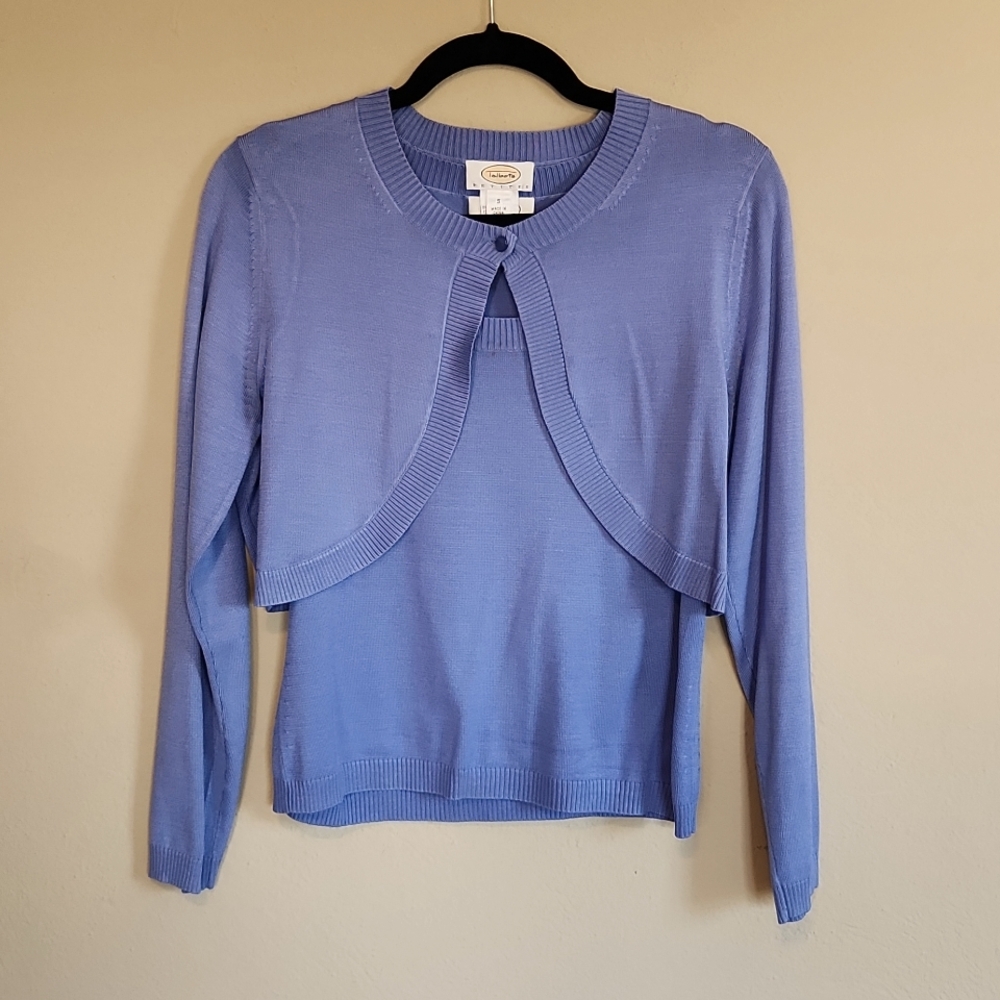 S Talbots 2 piece sweater set knit lavender, small ladies tank set silk nylon